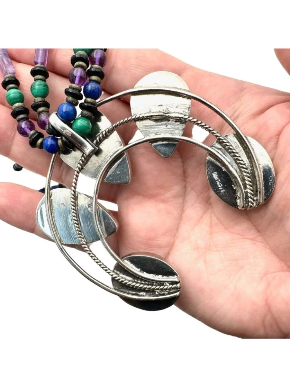 Southwest Lapis Lazuli Naja Pendant Sterling SIlver Necklace 153 Grams